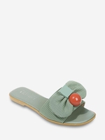 Bowknot Embellished Square Toe Flat Slide Sandals
