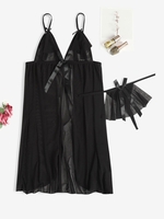 Bowknot Flyaway Mesh Babydoll Set Black