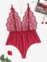 Bowknot Lace Bodice Teddy L Red