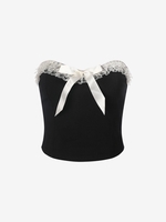 Bowknot Lace Trim Tube Top M Black