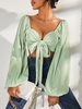Bowknot Puff Sleeve Crop Blouse L Light green