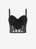 Bowknot Sequined Sheer Mesh Bustier Cami Top L Black