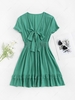 Bowknot Smocked Waist Flounce Hem Dress Xl Green