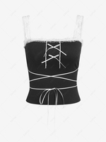 Bowknot Tie-around Criss Cross Frilled Tube Top L Black