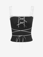 Bowknot Tie-around Criss Cross Frilled Tube Top M Black