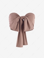 Bowknot Tie Front Crop Tube Top Light coffee