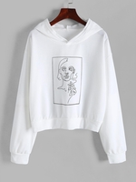 Boxy Figure Print Hoodie L White