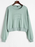 Boxy Letter Embroidered French Terry Sweatshirt M Green