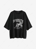 Boyish Letter Graphic Oversized Drop Shoulder Tunic Tee L Black