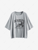 Boyish Letter Graphic Oversized Drop Shoulder Tunic Tee L Light gray