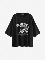 Boyish Letter Graphic Oversized Drop Shoulder Tunic Tee S Black
