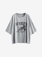 Boyish Letter Graphic Oversized Drop Shoulder Tunic Tee S Light gray