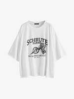 Boyish Letter Graphic Oversized Drop Shoulder Tunic Tee S White