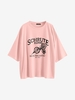 Boyish Letter Graphic Oversized Drop Shoulder Tunic Tee Xl Light pink