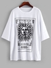 Boyish Sun and Moon Letter Print Oversized Tee S White