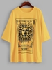 Boyish Sun and Moon Letter Print Oversized Tee S Yellow
