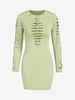 Braided Ripped Raglan Sleeve Bodycon Dress L Light green
