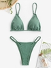 Braided Strap Bikini Top and O-ring Ribbed Bikini Bottom Light green