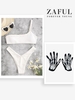 Braided Trim Ribbed One Shoulder Bikini with Skull Halloween Gloves White
