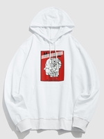 Brain Graphic Print Front Pocket Hoodie M White
