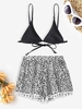 Bralette String Bikini Top and Sheer Mesh Leopard Flocked Cover Up Shorts Black