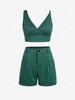 Bralette Top and Rolled Hem High Waisted Shorts Set L Deep green