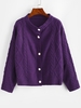 Cable Diamond Knit Fisherman Cardigan Purple