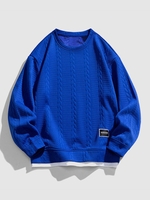 Cable Jacquard Textured Layered Hem Sweatshirt M Blue