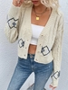 Cable Knit Argyle Drop Shoulder Cardigan M Light coffee