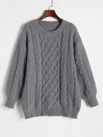 Cable Knit Chunky Fisherman Sweater L Gray