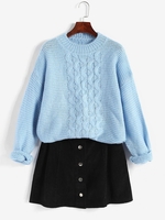 Cable Knit Crew Neck Loose Sweater Light blue
