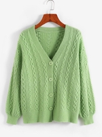 Cable Knit Drop Shoulder Cardigan M Light green