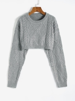 Cable Knit Drop Shoulder Cropped Sweater S Gray