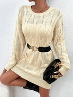 Cable Knit Drop Shoulder Sweater Dress L Light coffee