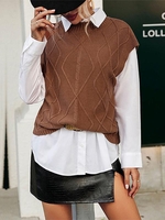 Cable Knit Drop Shoulder Vest Sweater S Coffee