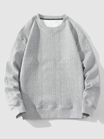 Cable Knit Embossed Pullover Sweatshirt M Gray