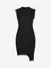 Cable Knit Frayed Asymmetrical Mini Dress S Black