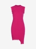 Cable Knit Frayed Asymmetrical Mini Dress Xl Light pink