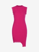 Cable Knit Frayed Asymmetrical Mini Dress Xl Light pink