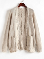 Cable Knit Front Pocket Chunky Cardigan S Light coffee