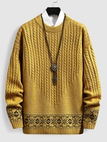 Cable Knit Graphic Crew Neck Sweater S Yellow
