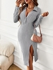 Cable Knit Half Button Slit Midi Dress S Gray