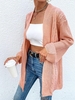 Cable Knit Open Front Long Cardigan L Light orange