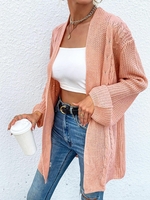 Cable Knit Open Front Long Cardigan L Light orange