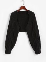 Cable Knit Open Front Shrug Cardigan Black