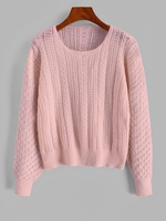 Cable Knit Openwork Pullover Sweater Pink