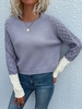 Cable Knit Raglan Sleeve Two Tone Sweater S Blue