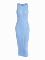 Cable Knit Sleeveless Slinky Midi Dress L Light blue