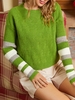 Cable Knit Striped Drop Shoulder Sweater M Green