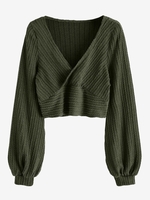 Cable Knit Surplice Cropped Knitwear L Deep green